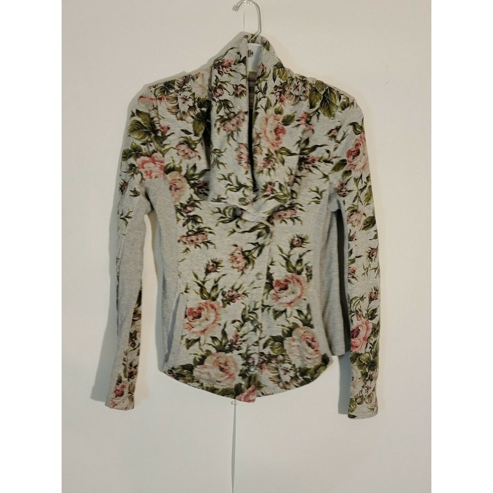 Philosophy Gray Floral Print Snap Button Soft Shel - Picture 6 of 12